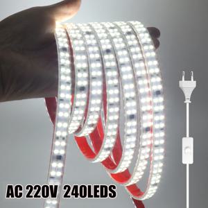 AC 220V LED 스트립 방수 240Leds/M 3000K 4000K 6000K 홈 장식 자체 접착 테이프 체인 빛 유연한 리본 스트립