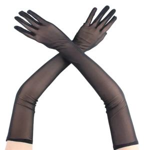 53cm 울트라 얇은 탄력 Tulle 메쉬 투명 장갑 우아한 여성 섹시한 검은 들어 갔어 통기성 여성 운전 장갑
