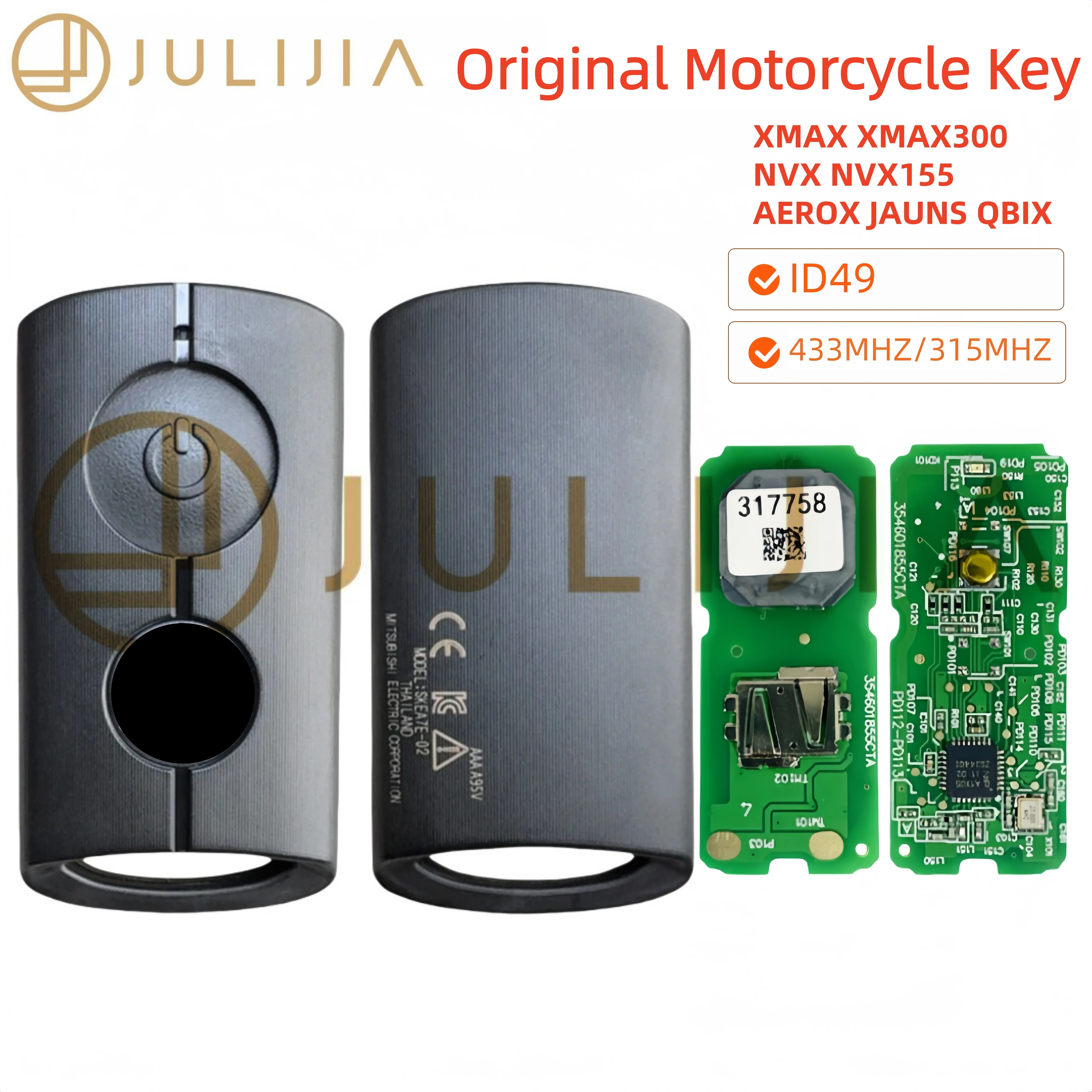 JULIJIA 오리지널 B74H626102 Yamaha Aerox Fazzio Freego Xmax Filano Lexi Nmax 2020 용 원격 열쇠가없는 스마트 키 434Mhz 오토바이