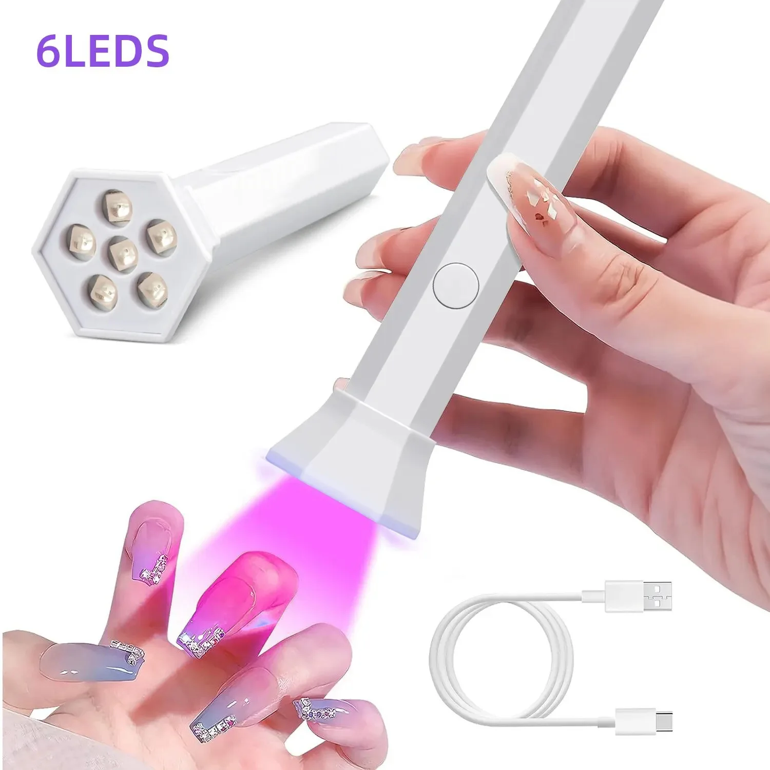 6LED 네일 라이트 휴대용 네일 드라이어 램프 UV 젤 폴리쉬 경화용 USB 충전식 퀵 드라이 타이밍 머신 네일 아트 도구