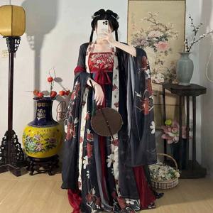 대형 사이즈 4XL Hanfu 드레스 여성 오버 사이즈 중국 당나라 검정 빨강 Hanfu 할로윈 코스프레 의상 파티 복장 플러스 사이즈