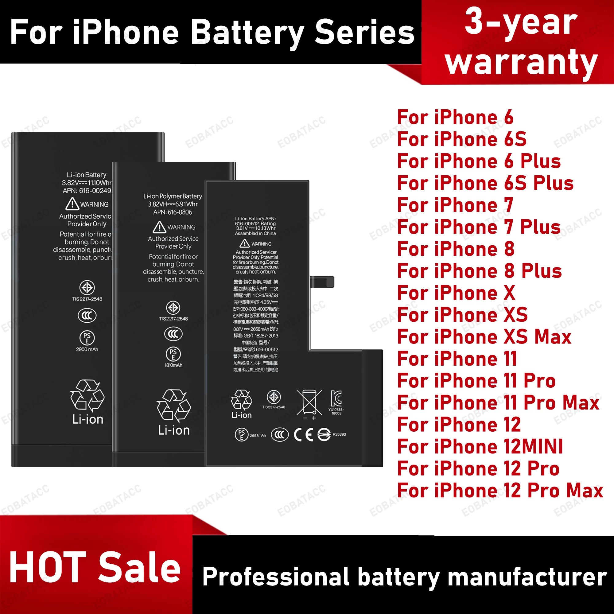 2026년형 배터리 아이폰 6 6S 6P 6SP 7 7Plus 8 8Plus X XR XS 11 Pro MAX 12 12 Pro Max 교체 배터리 + 무료 도구