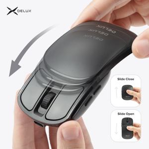 Delux 포켓 접이식 마우스 무선 2.4G Bluetooth5.2 무음 클릭 MacBook 태블릿 컴퓨터 PC 마우스 용 휴대용 초경량 55g