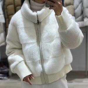 캐시미어 울 밍크 다운 코트 짧은 천연 모피 패딩 재킷 칼라가 있는 럭셔리 겨울 다운 코트 여성용
