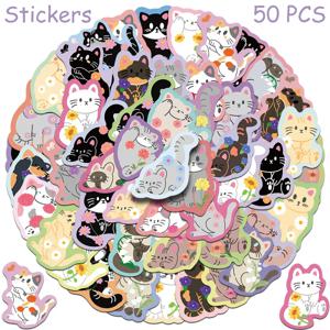 50개 만화 귀여운 고양이 스티커 데칼 노트북 스크랩북 여행가방 기타 헬멧 DIY 그래피티 미적 스티커 창의적인 선물