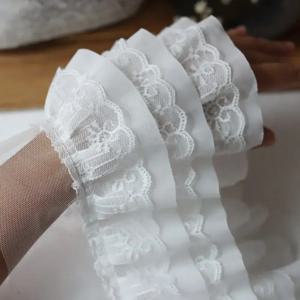 3겹 쉬폰 주름 원단 블랙 화이트 레이스 3D 메쉬 러플 트림 DIY 웨딩 드레스 인형 옷깃 봉제 장식용