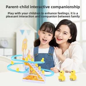 DIY- 전기 작은 오리 등반 장난감 오리 경주 트랙 게임 세트 조명 및 음악 포함 롤러코스터 장난감 어린이 선물