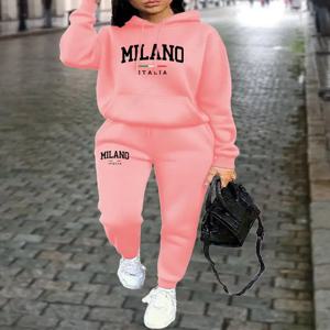 MILANO 여성용 바지 세트 의류 고품질 스웨트 셔츠 스웨트 팬츠 후드 슈트 2 피스 가을 겨울 의상 여성 트랙 슈트