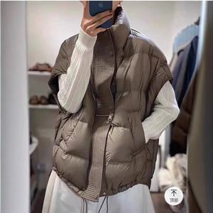 새로운 패션 지퍼 디자인 여성 민소매 캐주얼 스탠드 칼라 화이트 덕다운 베스트 여성 루즈핏 따뜻한 조끼