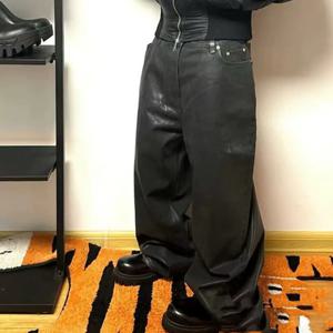 블랙 왁스 코팅 데님 진 남성 스트레이트 레그 하이 스트리트 스타일 다크 워시 빈티지 마감 관리가 쉬운 스트리트웨어