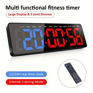 15.7인치 대형 LED 디스플레이 다기능 피트니스 타이머 – 스톱워치, 인터벌 트레이닝, 카운트다운, HIIT, 타바타, EMOM, 12/24H 시계