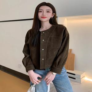 클래식 O넥 천연 가죽 재킷 여성용 봄 가을 2026 신상 고급 심플 빈티지 짧은 염소가죽 스웨이드 코트