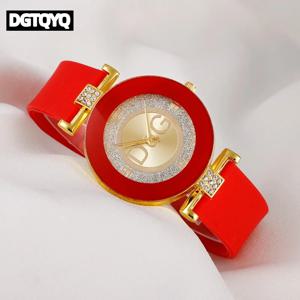 DGTQYQ 럭셔리 패션 여성용 시계 레드 실리콘 다이아몬드 남성용 디지털 쿼츠 시계 여성용 reloj para mujer montre femme # 50