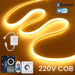 220V WIFI 블루투스 디밍이 가능한 LED 네온 스트립 라이트 23key 원격 벽 터치 전원 키트 방수 288LED/M 플렉스 홈 장식 램프