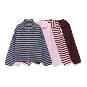 봄 신상 여성 루즈핏 레이지 스타일 스웨터 가디건 플레어 라펠 긴소매 더블 체인 스트라이프 니트 코트