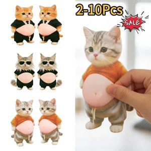 2-10개 3D 시바 이누 고양이 배 스티커 - 부드러운 분홍색 배경에 오렌지색 옷을 입은 귀여운 새끼 고양이, 실리콘 자가 접착식