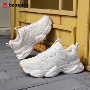 Baasploa 여성 워킹 스니커즈 컴포트 가죽 메쉬 캐주얼 신발 여성 솔리드 컬러 패션 스포츠 신발 미끄럼 방지 높이 증가