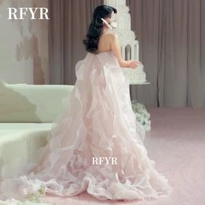RFYR 핑크 이브닝 드레스, 러플 장식이 있는 프롬 드레스, 아플리케 파티 드레스, 우아한 연예인 가운, فساتين مناسبة رس