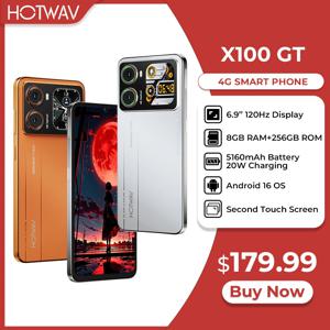 HOTWAV X100 GT 안드로이드 16 스마트폰 6.9인치 120Hz 48MP 5160mAh 20W 모바일 폰 (보조 화면 포함) 8GB 256GB IR 블래스터 휴대폰