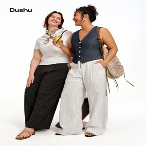 DUSHU 2026 여름 여성용 하이 웨이스트 릴렉스 핏 와이드 레그 팬츠 - 일상 및 휴가용으로 멋스러운 캐주얼 바지