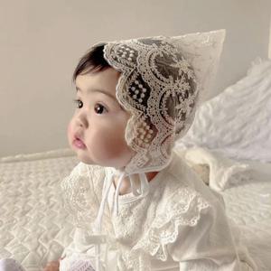 아기 소녀 레이스 모자 흰 꽃 자수 레이스 공주 보닛 유아용 메쉬 비니 신생아 생일 사진 소품