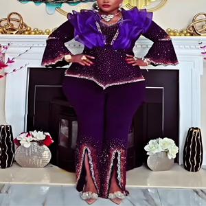 여성을위한 아프리카 의류 2 PCS 세트 탑과 바지 정장 Dashiki Ankara 터키 복장 플러스 사이즈 웨딩 파티 의류