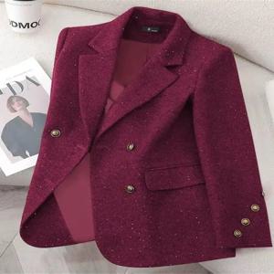 레드 슬림핏 캐주얼 패셔너블 스몰 슈트 봄 가을 더블 버튼 프로페셔널 한국 스타일 긴팔 여성 정장