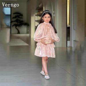 Verngo 핑크 반짝 이는 새틴 미니 소녀 소녀 생일 파티 드레스 겸손한 아이 댄스 파티 드레스 어린이 행사 소녀 드레스 맞춤형