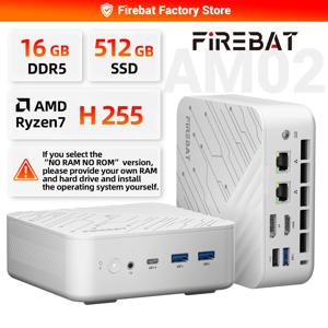 FIREBAT AM02 AMD Ryzen7 H 255 미니 PC 16GB DDR5 RAM 512GB SSD WIFI6 BT5.2 4A1C 듀얼 RJ45 3*4K 디스플레이 컴팩트 게이밍 컴퓨터