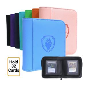 방수 PU 가죽 사이드 로드 지퍼 카드 바인더 32 슬롯 트레이딩 카드 앨범 (3인치×4인치 카드용), TCG, 게임/스포츠 카드에 이상적)