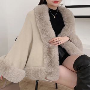 우아한 빈티지 니트 오픈 가디건 코트, 솔리드 컬러 폭스 퍼 칼라, 가을 겨울 여성용 아우터, 스타일리쉬한 젊은 감각 버전
