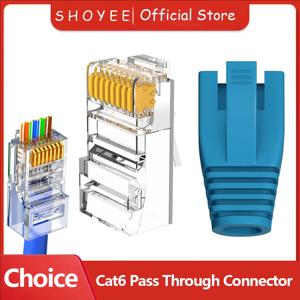 RJ45 커넥터 CAT6 패스 스루 커넥터 크리스탈 엔드 금도금 8P8C UTP 보호 케이스 이더넷 네트워크 모듈러 플러그