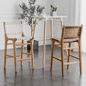 높은 바 스툴, 원목 로프 직조 의자, 게스트하우스/바/커피숍/가정용 등받이 가죽 식탁 의자.
