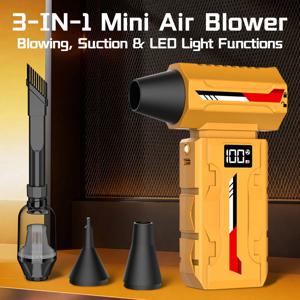 미니 에어 블로워 HFX-12-Y 터보 팬 90000RPM 브러시리스 모터 4000mAh 배터리 5단계 풍속 3개 노즐, 진공 기능 및 LED 포함