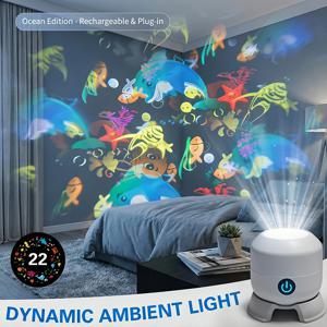 동적 회전 LED 프로젝터 조명 충전식 해양 조명 프로젝터 조절 가능한 밝기 침실용 LED 분위기 조명
