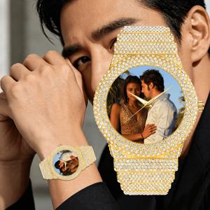 DIY 맞춤형 럭셔리 남성용 쿼츠 시계(풀 다이아몬드 다이얼 포함) - 캐주얼 및 비즈니스 행사를 위한 완벽한 선택 Reloj Hombre
