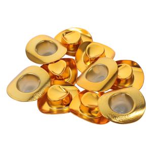 10Pcs 작은 반짝 이는 서부 카우보이 모자 인형 집 전화 키 체인 케이크 토퍼 와인 병 장식을위한 미니어처 공예 장식