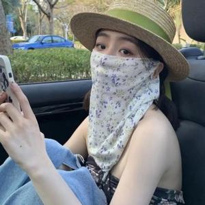 ❤️   꽃무늬 여름 자외선 차단 마스크 풀페이스 여성용 얇은 페이스 마스크 넥 마스크 목 보호대