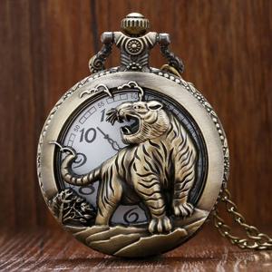 청동 호랑이 중공 석영 주머니 시계 시계 목걸이 펜던트 여자 남자 선물 Reloj De Bolsillo Dropshipping
