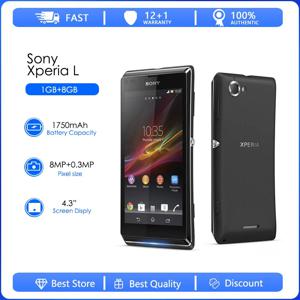 오리지널 언락 소니 엑스페리아 L C2105 3G 싱글 심, 1GB RAM, 8GB 듀얼 코어 8MP 4.3 인치 1750mAh, 안드로이드 4.1 NFC FM 라디오 스마트폰
