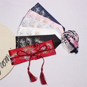 Hanfu/기모노 수 놓은 레이스 업 프린지 여성용 빈티지 거들 벨트 술 오비가있는 와이드 코르셋 새틴