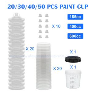 10/20/30/50 PCS 페인트 어댑터 스프레이 건 페인트 혼합 컵 무 세척 스프레이 건 탱크 페인트 탱크 165/400/600ml 일회용 페인트 컵