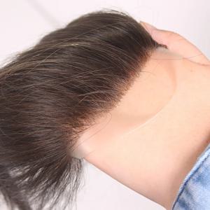 프론트 남성용 부분 가발, 자연스러운 PU 헤어라인, 100% 인모 남성용 부분 가발, 얇은 스킨 레미 헤어 시스템, 짙은 갈색, 6인치