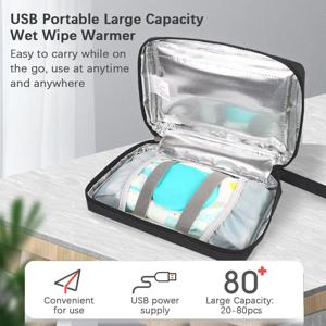 아기 물티슈 워머, 휴대용 USB 물티슈 히터, 30 ℃ ~ 60 ℃ 온도 조절 가능, 대용량