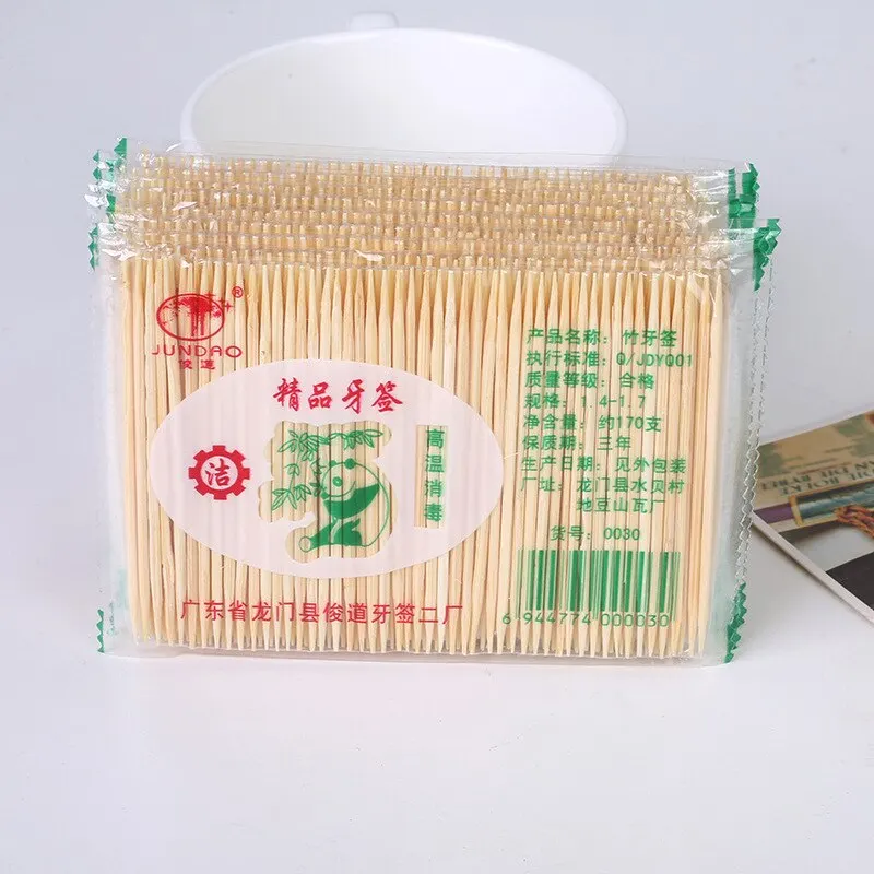 1000pcs 녹색 환경 친화적 인 대나무 생산 일회용 양면 미세 이쑤시개 건강한 가정용 내구성