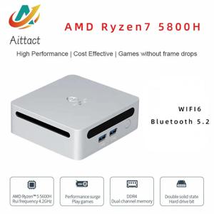 AITTACT 데스크탑 게임용 컴퓨터, AMD Ryzen 7 5800H 윈도우 10/11 미니 PC, DDR4 16 GB, 32GB, 256 GB, 512GB SSD, WIFI6 RTL8852, BT5.2, 신제품