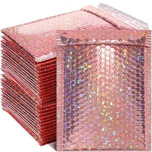 50 Pcs 홀로그램 버블 메일러 패딩 메일러 홀로그램 버블 메일러 패딩 봉투 배송용 셀프 씰링 쿠션