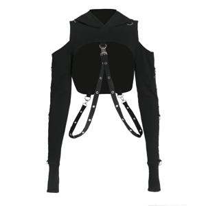 여성용 다크 고딕 고스 자르기 탑 후드 티 스웨터 미적 펑크 블랙 레이브 복장 Emo Teen Girls Long Sleeve