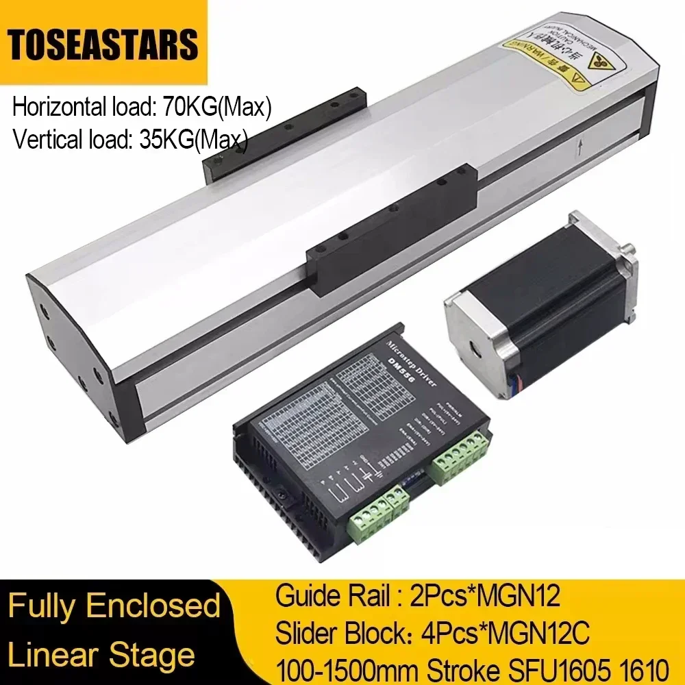 완전 밀폐형 선형 레일 가이드 슬라이드 스테이지 더스트 커버 90mm 너비 100-1500mm 스트로크 SFU1605 1610 Nema 23 스테퍼 모터용