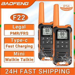 Baofeng F22 미니 워키토키 PMR FRS 휴대용 LCD 디스플레이 양방향 라디오 지지대 C타입 충전기, 사냥 캠핑 여행용, 2 개